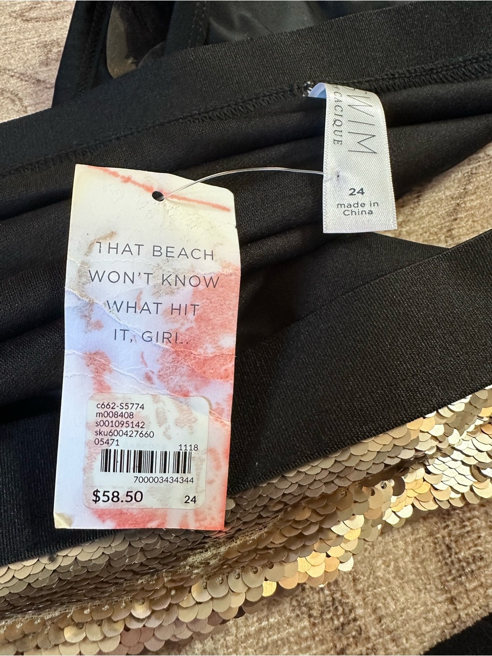 Cacique Bronze/Gold Sequin Bikini Top Size 26 Matching Bottoms Size 24 - Picture 7 of 7